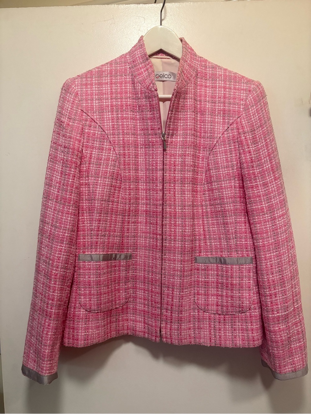 Women's Pink Tweed Zip-Front Blazer by Gelco M